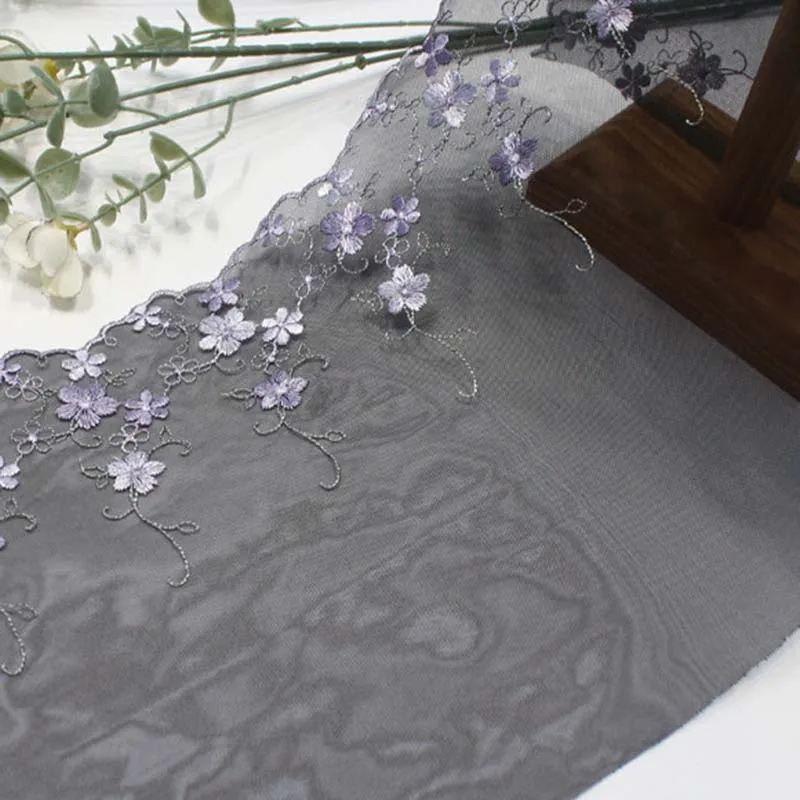 

59Yards Embroidered Tulle Lace Trim Black Mesh Light Purple Floral Lace for Bra Sewing Underwear DIY Clothing Fabric Accessories