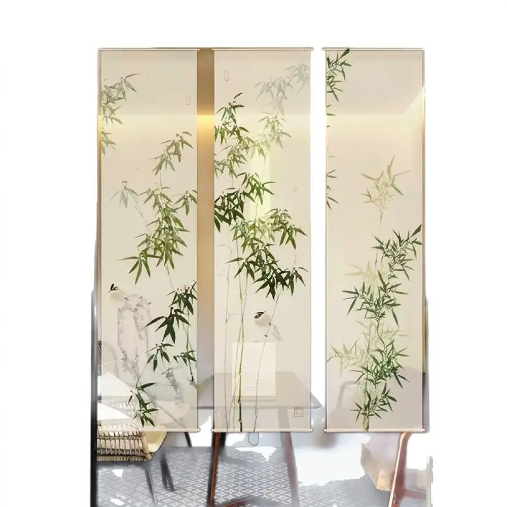 Decorative Bamboo Pattern Gauze Hanging Tapestry Zen Room Backdrop Partition Curtain Oriental Style Home Interior