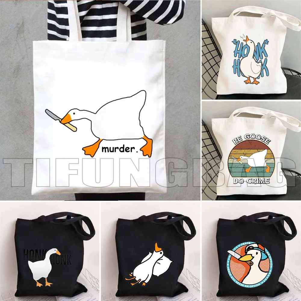 Забавный Honk Untitled Goose Game Прекрасный мем Noot Duck Милый мультяшный животный Холст Сумка на плечо Хлопковая повседневная сумка-шоппер