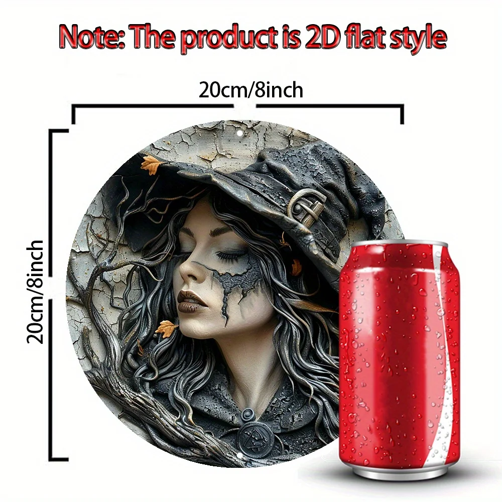 Circular aluminum flat with unique Gothic witch themed decoration suitable for home wall art decoration perfect holiday gift