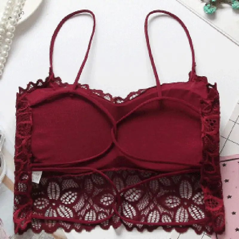 Full Lace Beauty Back Cross Slim With Chest Pad Gathered Hollow Tube Top underwear women bra  wire free bra  bralette  bralette