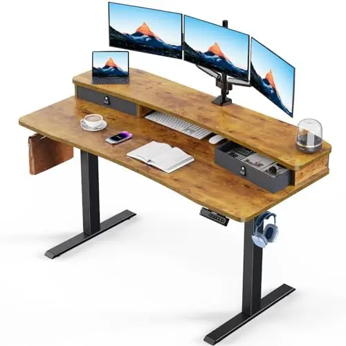 

55\u2033 x 26\u2033 Electric Standing Desk with 2 Drawers, C-Clamp Mount Compatible, Height Adjustable Computer Desk, Home Offic