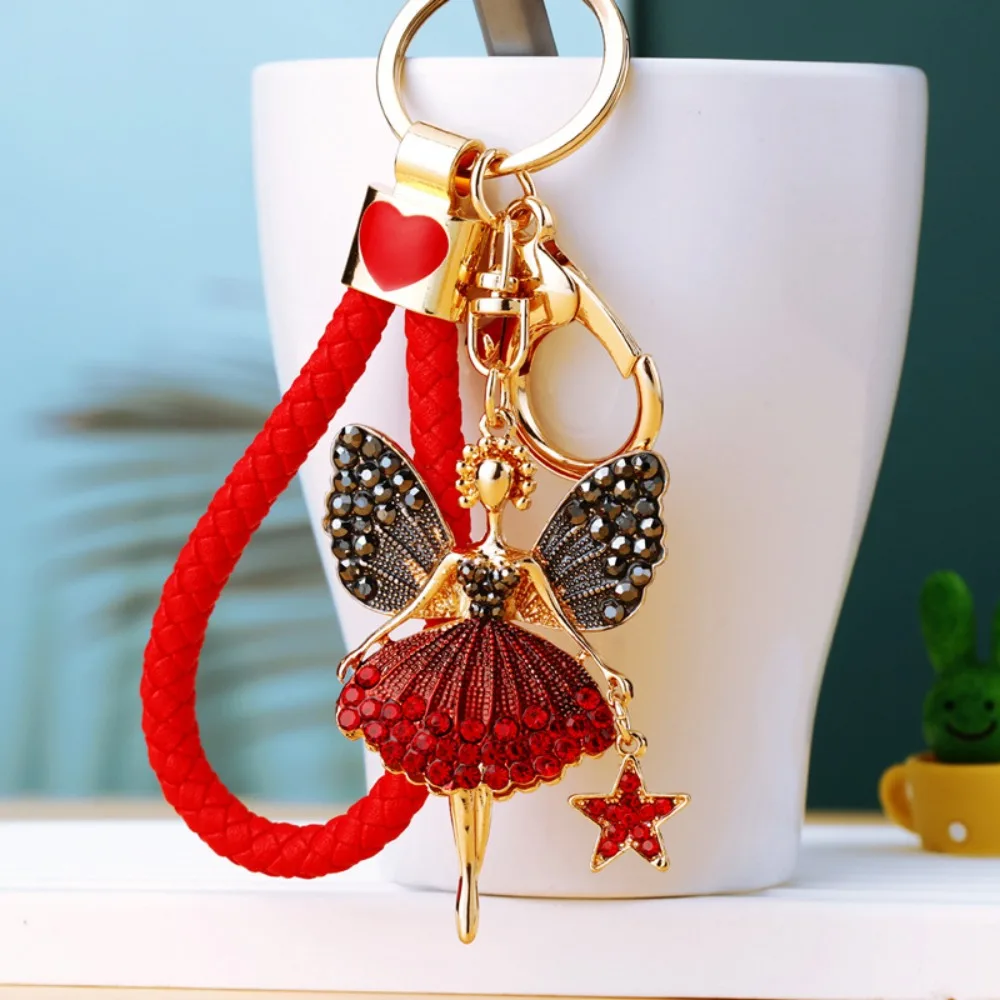 Sweet Exquisite Ballet Girl Keychain Zircon Ornaments Rhinestone Girl Pendant Metal Bag Hanging Charms Car Key Ring Gifts