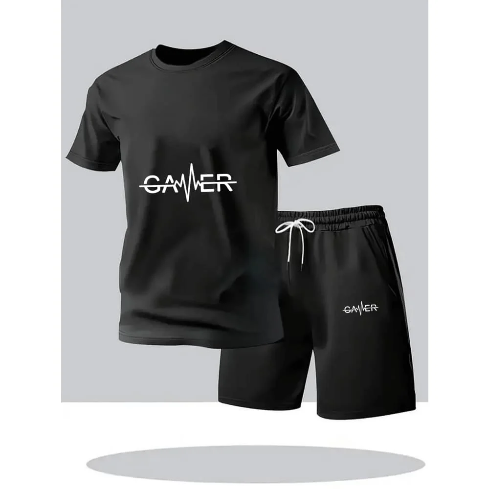 

2026 Men's Summer Sports Short Sleeve Sets Two-piece Set Men's Summer Quick-dry Sports Sets Breathable Mesh Short Sleeve T-shirt