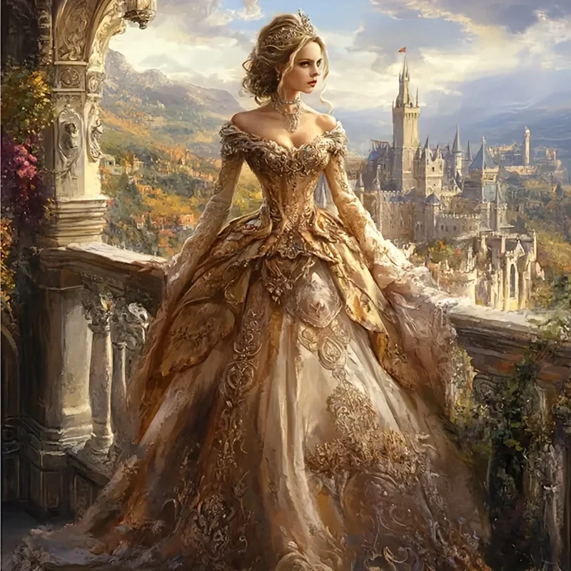 

500/1000pcs Adult Jigsaw PuzzlePrincess in Golden Gown at Castle Puzzles for Gameroom Bedroom Livingroom Gift Challenging Game