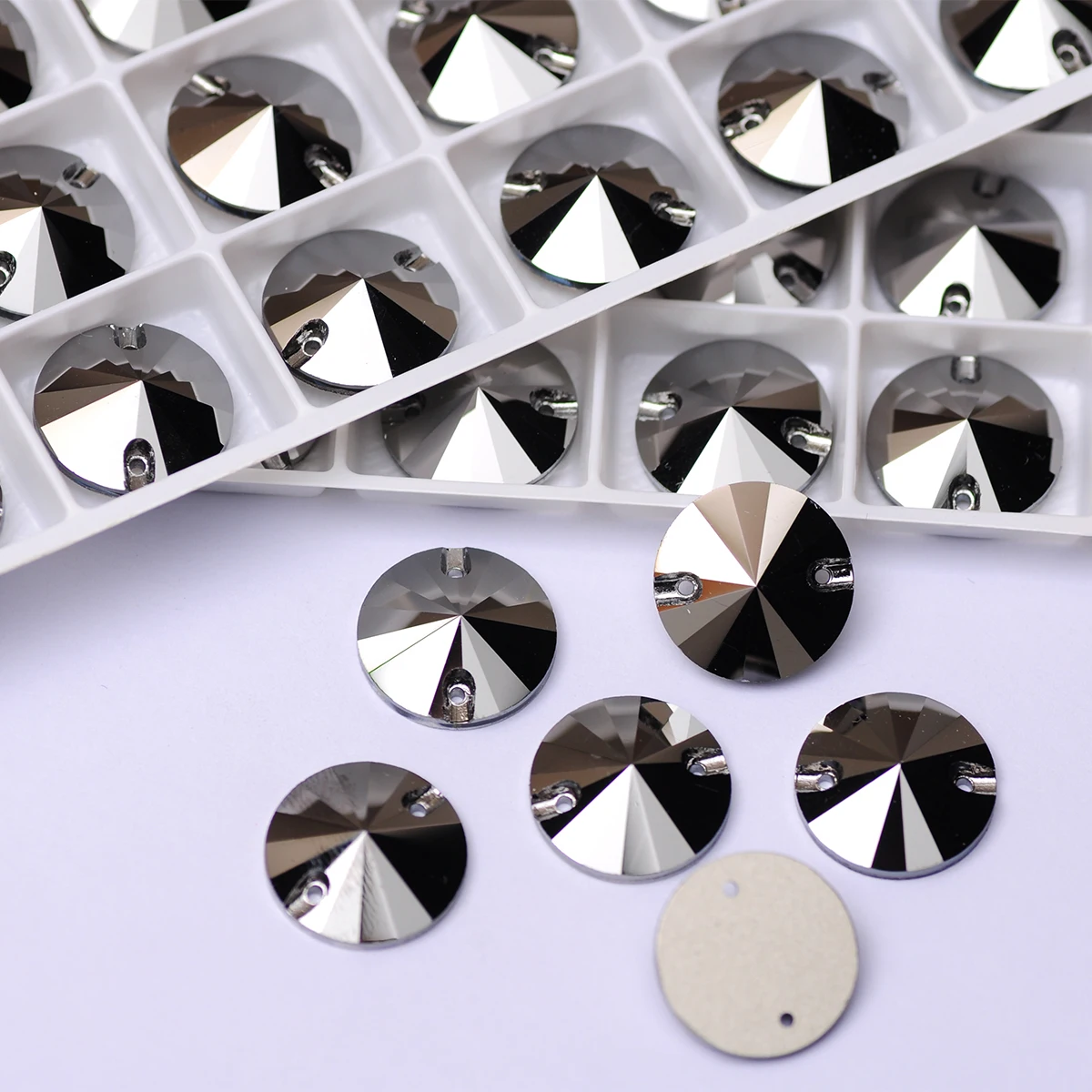 YANRUO Top 3200 Rivoli Round Jet Hematite Glass Sew On Rhinestones Sewing Crystals Decorative Stones for Clothes