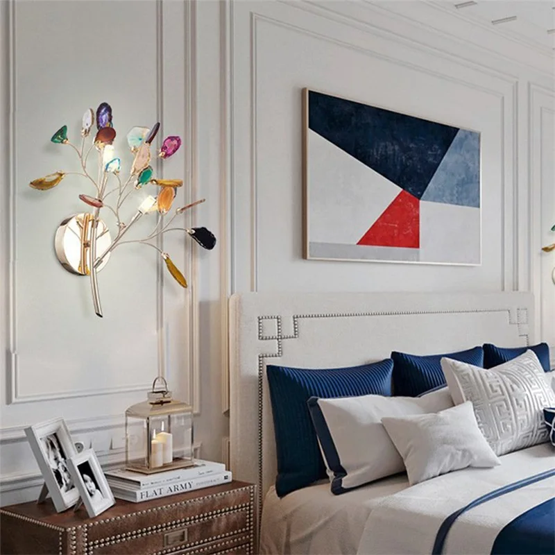 SOFEINA Retro Lâmpada de Parede LED Ágata Luminárias Decorativas Interior Hotel Sala de estar Luzes de Latão