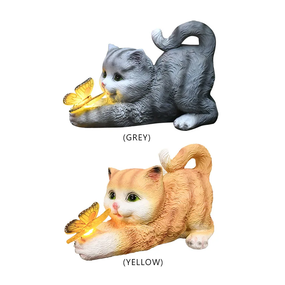 Cat Solar Garden Statue Solar Cat Statues with Illuminated Butterfly Lawn Art Decoration Solar Garden Statue Cat for Mom Grandma