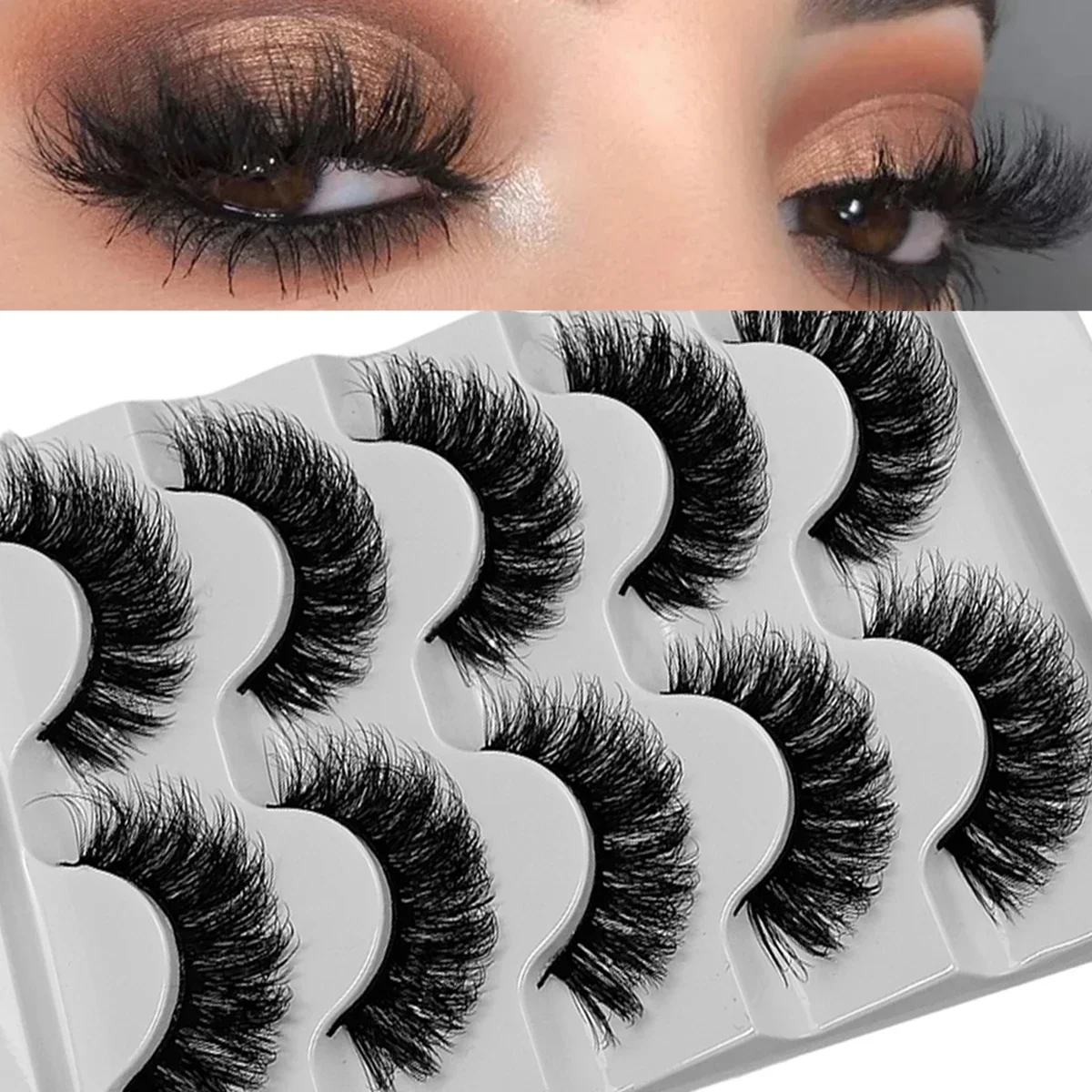 5 Pairs Fluffy Thick Lashes Russian Strip Lashes Faux Mink Fluffy 3D Fake Lashes Makeup Messy False Eyelashes