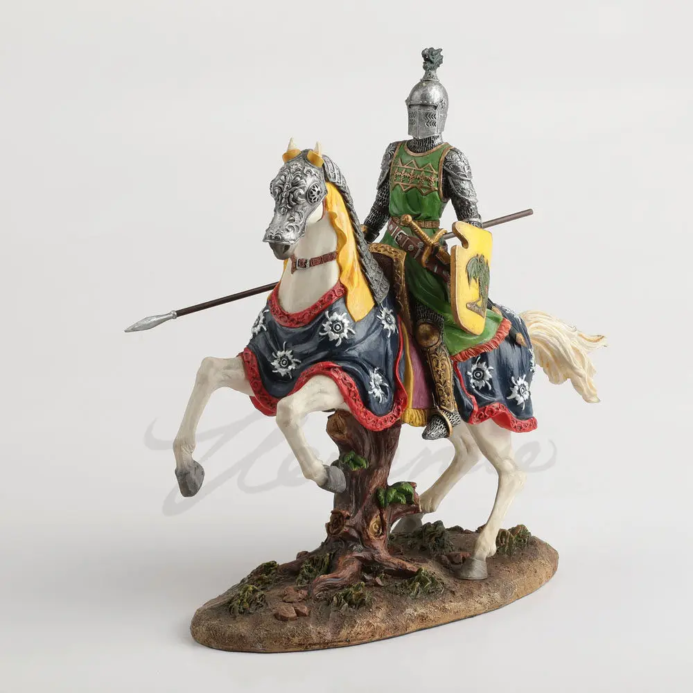 Medieval Knight on Horse Statue Resin Jousting Knight Figurine with Lance Historical Home Decor Collectible Sculpture Gift
