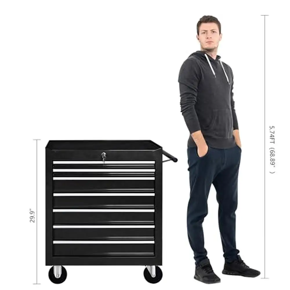 Tool Chest com Bandeja Organizadora, Divisor Set e Rodas, Rolling Tool Box, Steel Countertop, Garagem e Oficina de Armazenamento, 7 gavetas