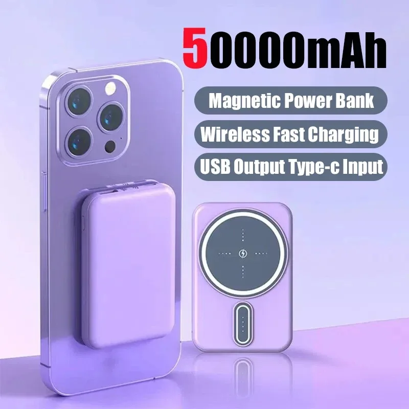 

50000mAh Magnetic Wireless Power Bank 22.5W Super Fast Charging Portable Battery Charger For IPhone Samsung Xiaomi