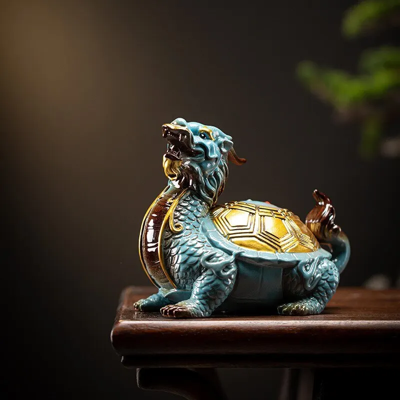 Ceramics Gossip Dragon Turtle Statue Handmade Chinese Home Furnishing Feng Shui