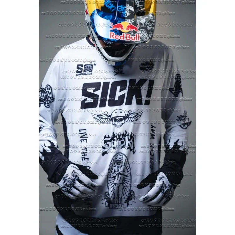

Adult Boutique Round Neck Motorcycle Racing Black and White Long Sleeved Breathable Quick Drying Summer Outdoor SICK Cycling