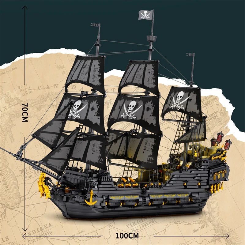 Black Pearl Pirate Ship Model Building Blocks, filme medieval, esqueleto, Adventure Boat, montagem de tijolos, brinquedos para crianças, presentes de aniversário