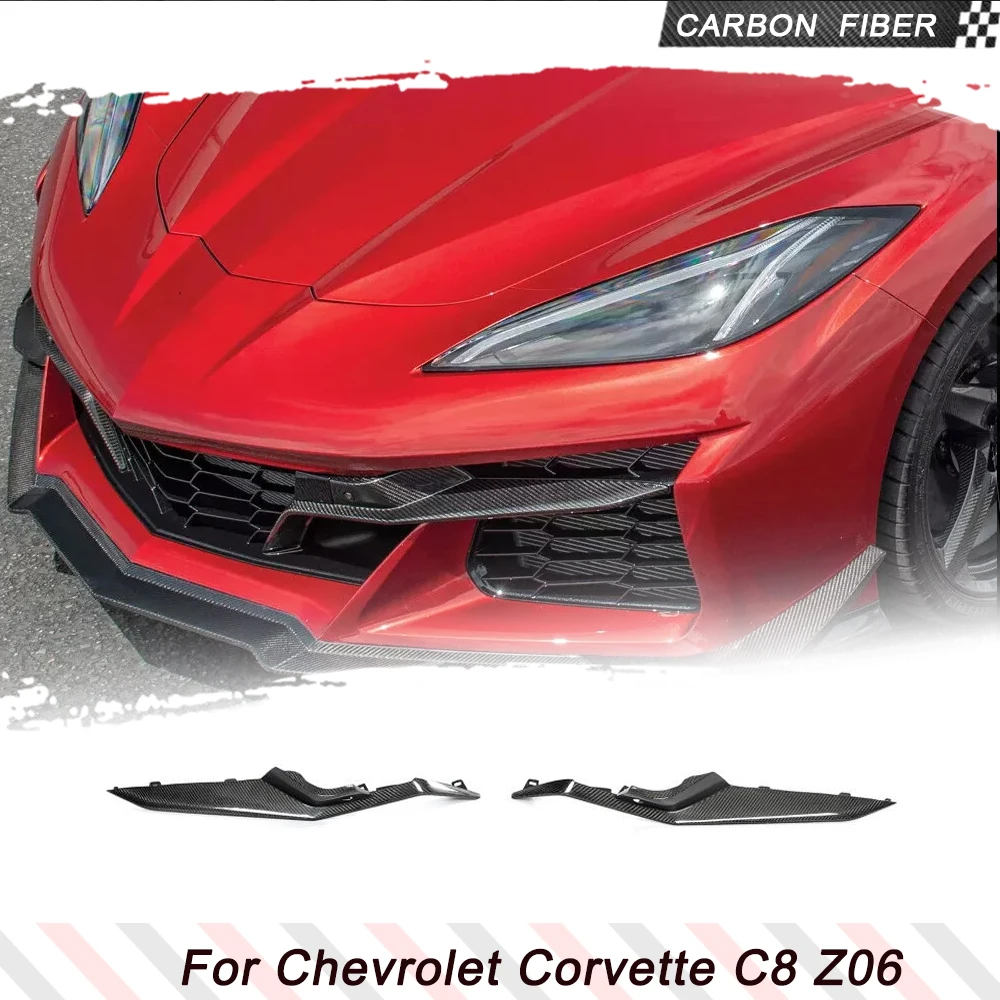 For Chevrolet Corvette C8 Z06 2020-2024 Real Carbon Front Bumper Splitter Canards Fin Car Front Racing Sport Body Kits