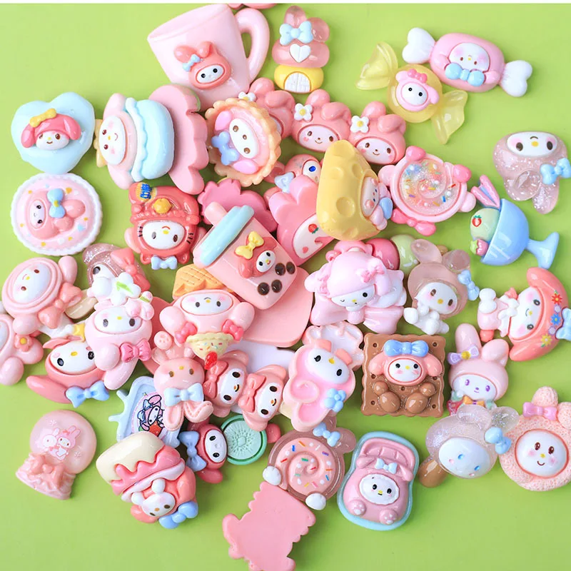 10ชิ้นอะนิเมะ DIY Sanrio Hello Kitty อุปกรณ์เสริมที่ติดตั้งด้วยเรซิน Kawaii My Melody Crocs ตกแต่งของเล่นของขวัญการ์ตูนเด็กผู้หญิง