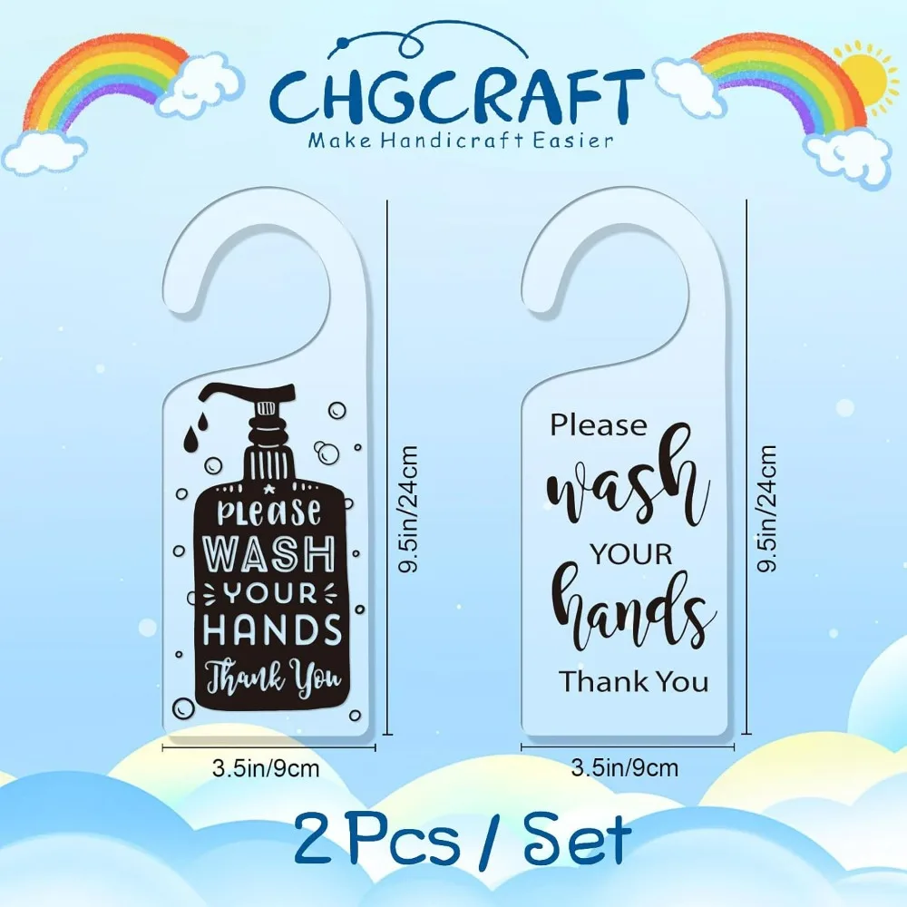 2Pack Please Wash Your Hands Door Hanger Sign Acrylic Notice Door Hanger Sign Acrylic Door Handle Hangings Handle