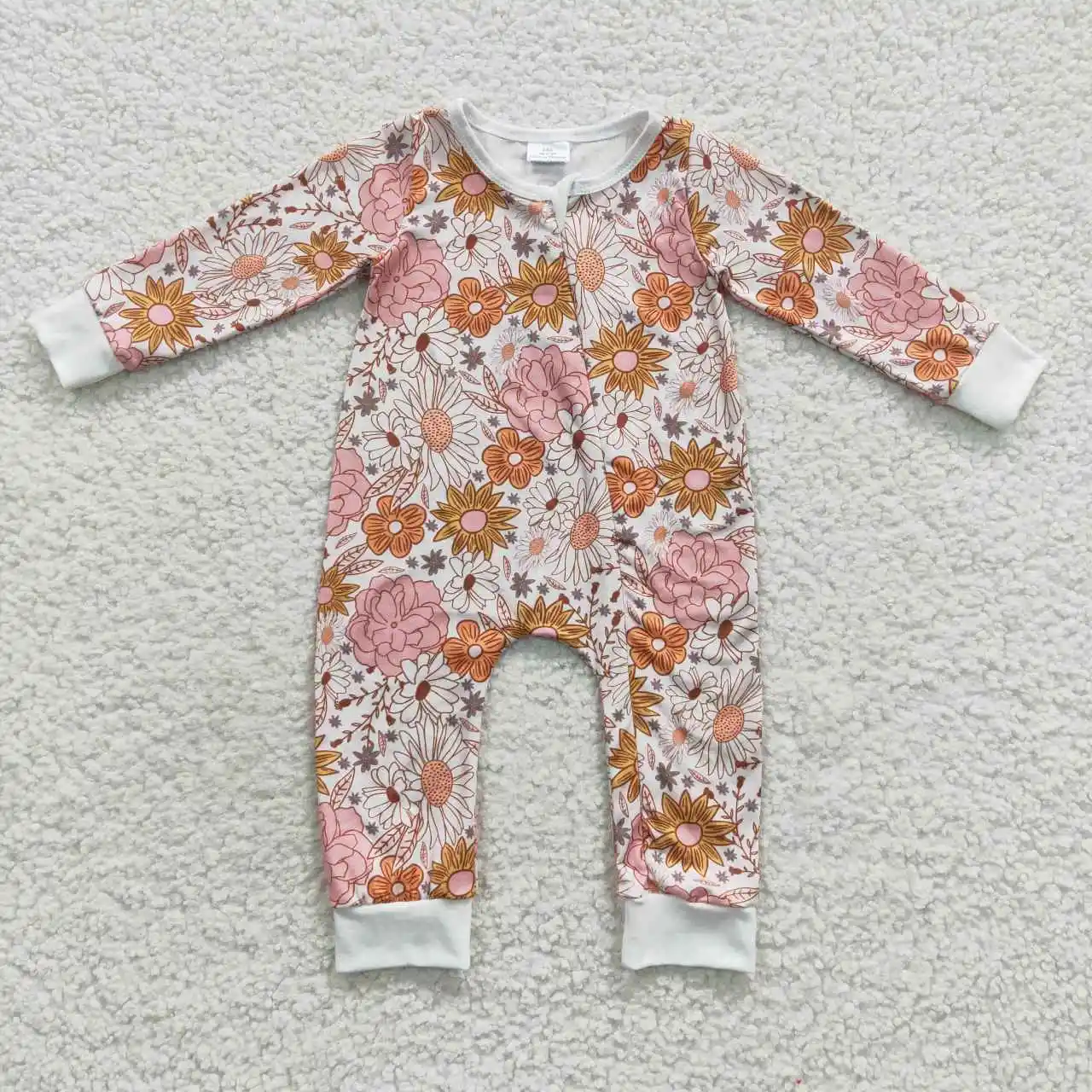 

LR0460 Baby Girl Clothes Long Sleeve Cow Print Milk Silk Kids Summer Romper From 0-3M To 2T