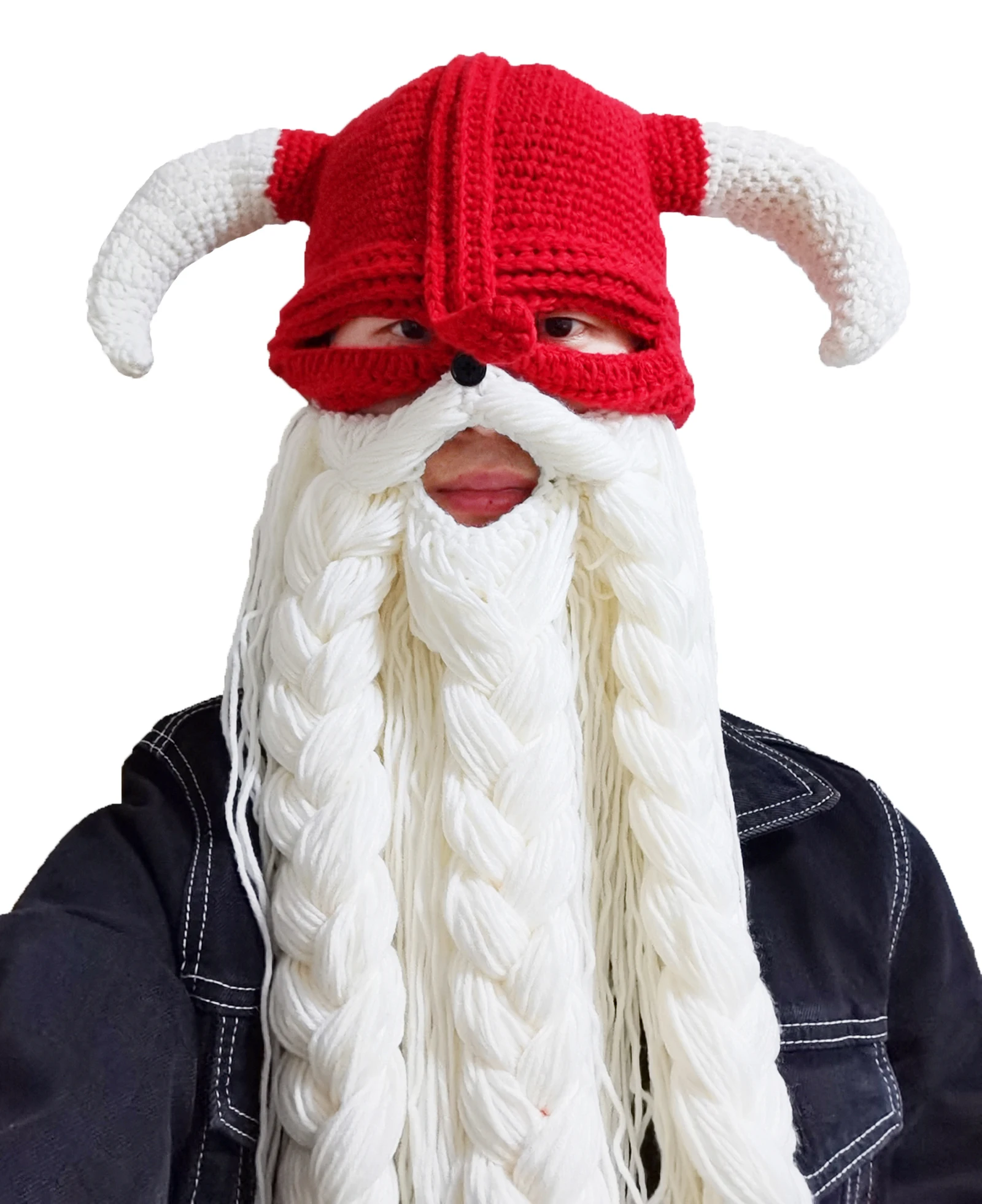

Handmade Knitted Horn Hat Braids Beards Cosplay Beanie Hat Warm Caps