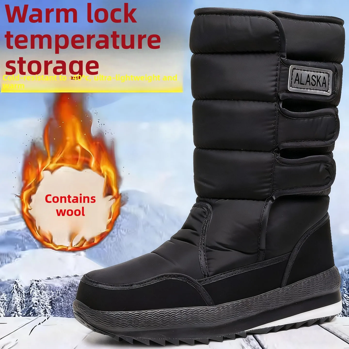 -40c New Winter Mid-calf Mensoft Soles Fleece-lined Thickened Thick-soled Non-slip Outdoor Casual Cotton Snow Boots