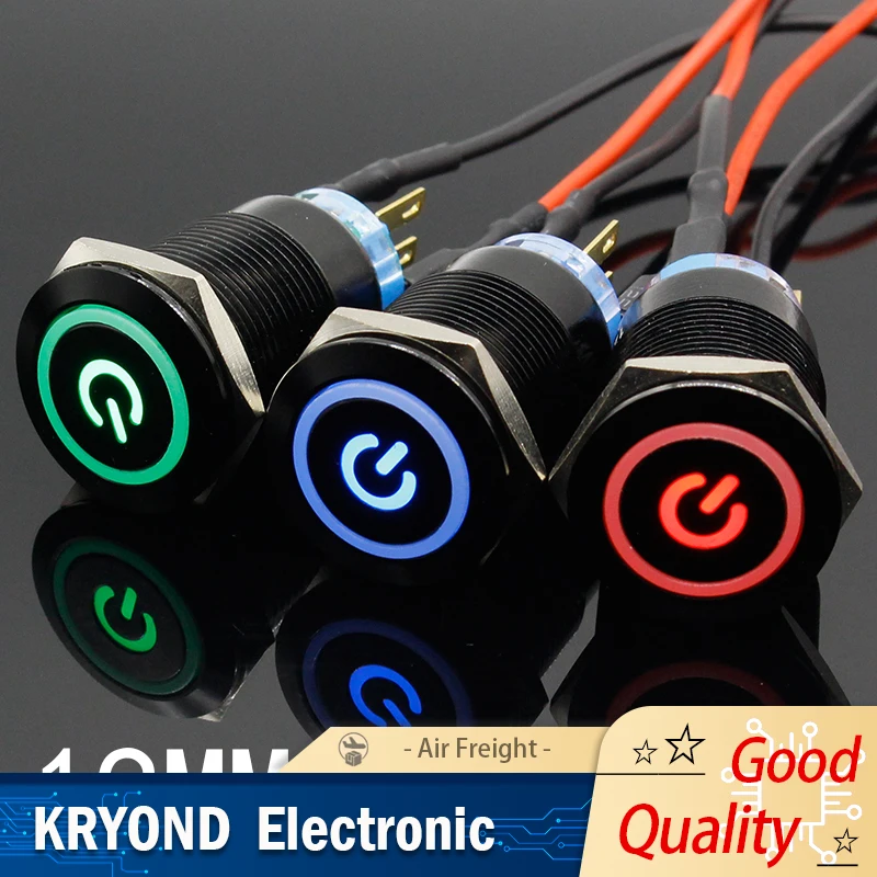 

19 мм металлический кнопочный переключатель из глинозема, светодиодная лампа с мгновенной фиксацией 5 В, 12 В, 24 В, 220 В