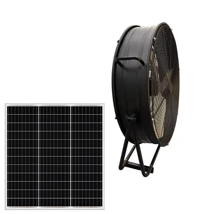 Strong DC Cooling Fan 24 Inch Cylindrical Solar Powered Industrial Exhaust Ventilation Fan
