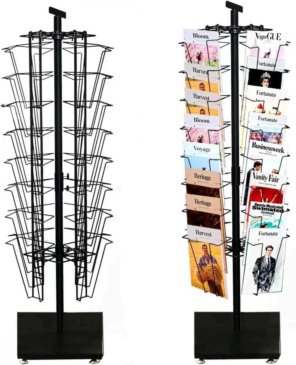 

Rotating Magazine Rack Display Stand Comic Book Brochure Rack Literature Newspaper Holder Pockets Side Pockets Freestanding
