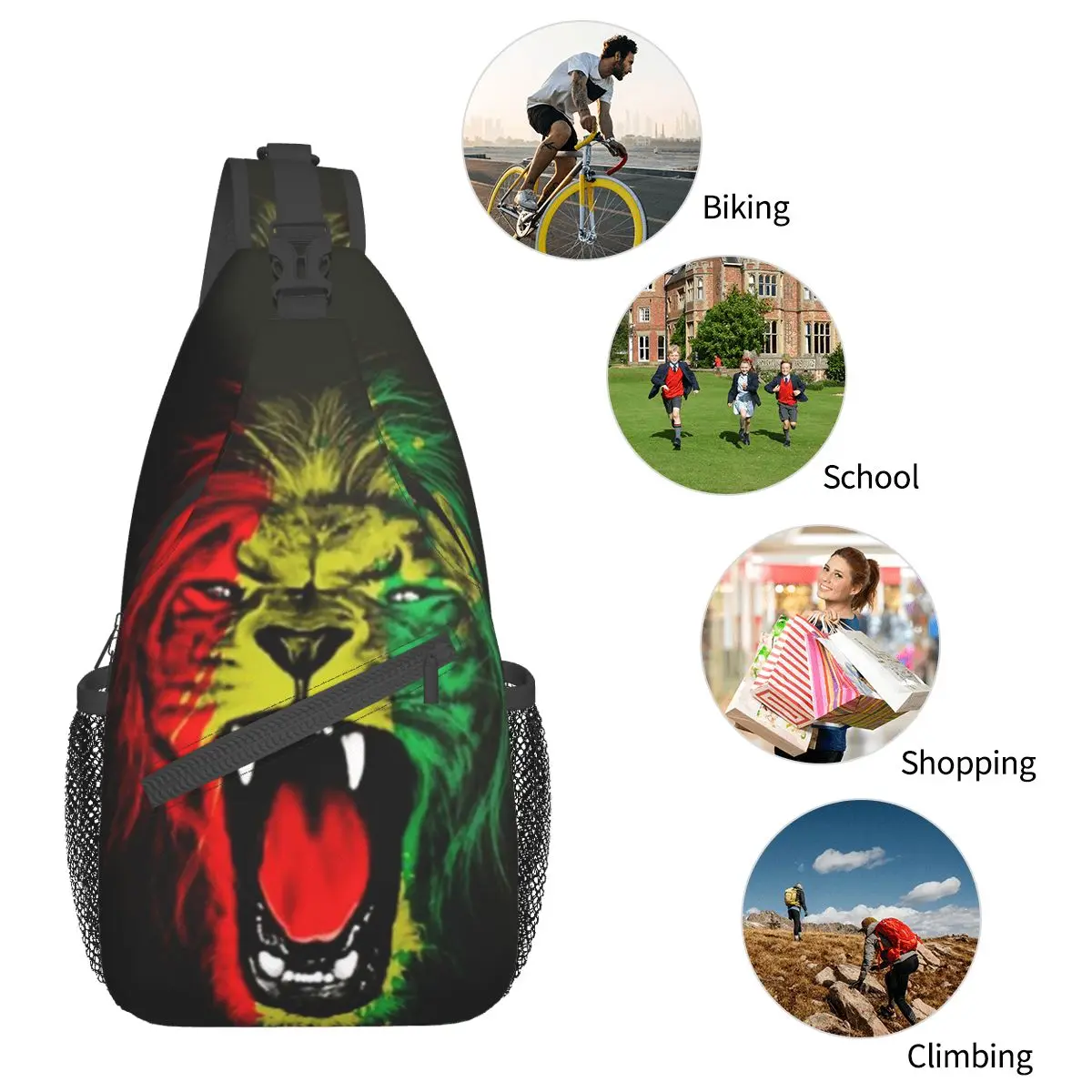 Rasta Lion Stripe Sling zaino Sling Bag escursionismo borsa da viaggio per il petto Daypack zaino a tracolla moda uomo borsa a tracolla