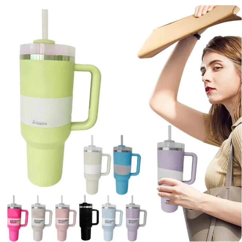 30/40oz with Logo Coffee Mugs Tumbler Handle Lid Straw Thermos Cup Silicone Boot Stainless Steel Vacuum Insulated Iced Travel