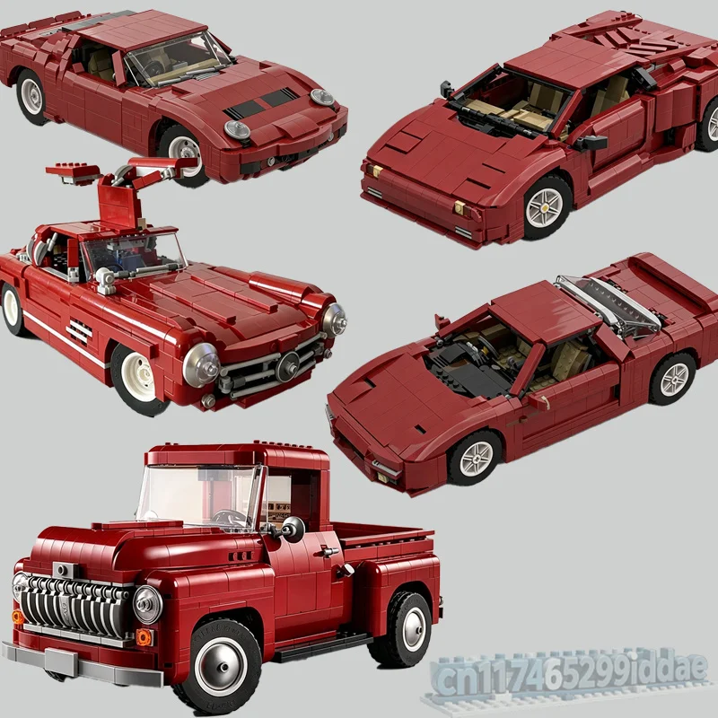 New MOC 4 In 1 Classic Vintage Sports Car Vehicle Collection Building Blocks DIY Technical Creative Assembly Model Toy Gift