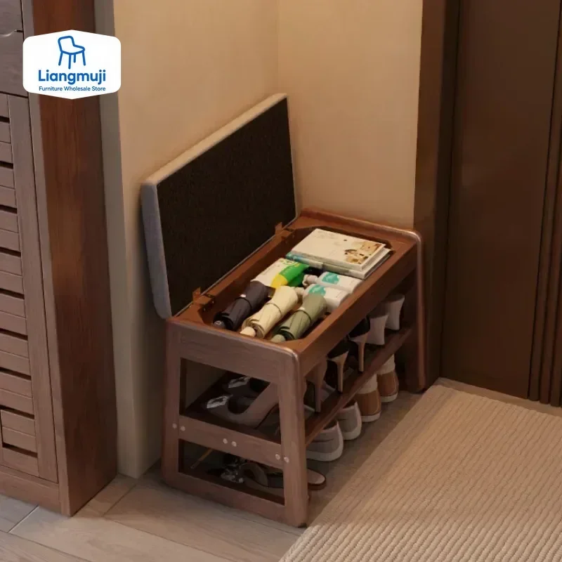 Solid Wood Shoe Changing Stool for Home Use, Doorstep Storage, Shoe Wearing Stool for Entry, Integrated Shoe Cabinet for Sitting