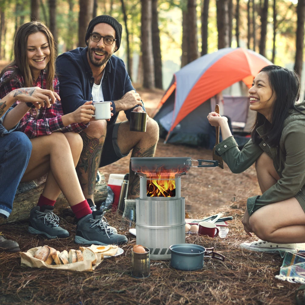 Camping piec na drewno stal nierdzewna wiatroszczelna zewnętrzna kuchenka kempingowa przenośny ultralekki składany piec opalany drewnem na piknik