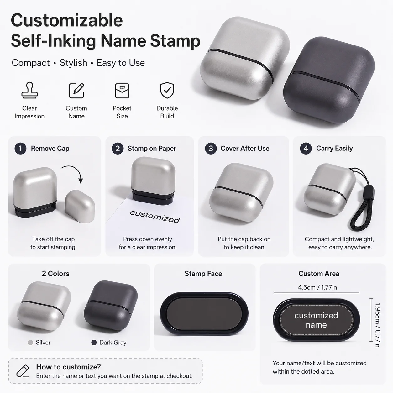 Custom metal company name stamps, simple and high-end seals, personalized daily signature stamps, Fashionable custom name stamp - view 6