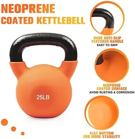 Neoprene Coated Solid Cast Iron Kettlebell 5 10 15 20 25 30 35 40 45 50 LB, Great for Full Body Workout, Cross-Training, Weight