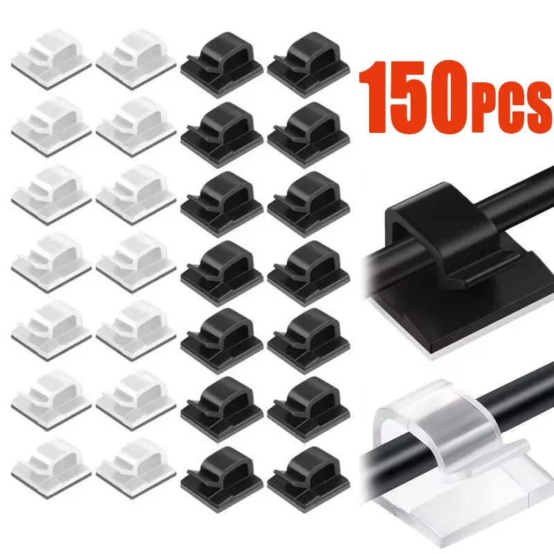 10/50/150PCS Cable Organizer Self-adhesive Fixed Non-marking Wire Fixer Punch-free Desktop Car Office Wall Organizer Wire Clip