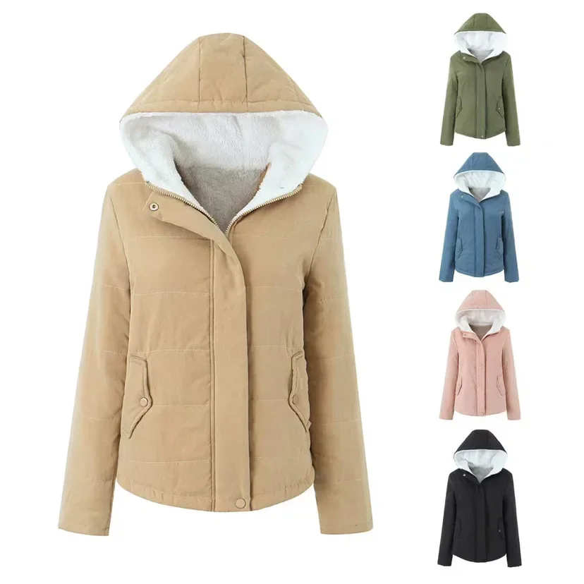 2026 New Women'S Hooded Loose Cotton-Padded Jacket With Fleece Lining Plus Size Plus Velet Cotton Coat Autumn/Winter Long Parkas