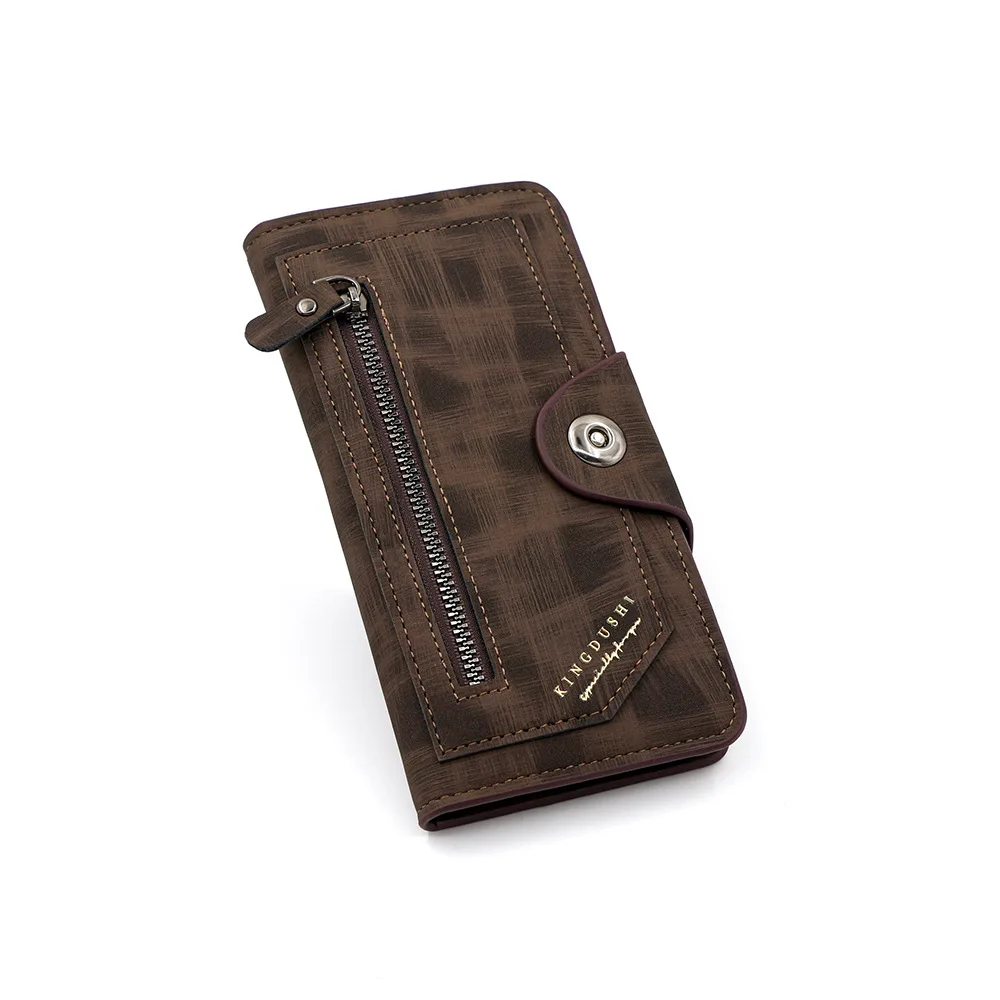 레트로 PU 가죽 남성용 지갑 멀티 카드 슬롯 대용량 자석 버클 지퍼 동전 주머니 포함