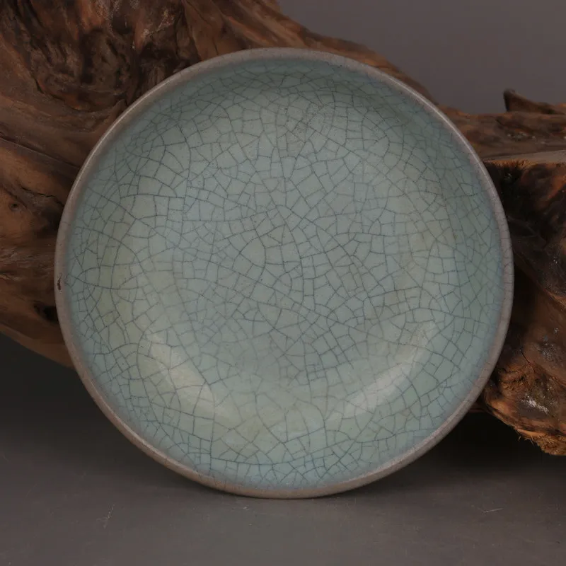 Song Dynasty Style Ru Ware Celadon Crackle Glaze Dish Plate Vintage Home Decor Collectible
