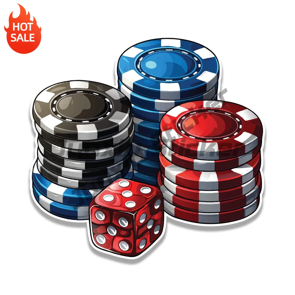 High Roller Poker Chips Vinyl Car Sticker Decal for Car Window and Water Bottle Decorative Graphic