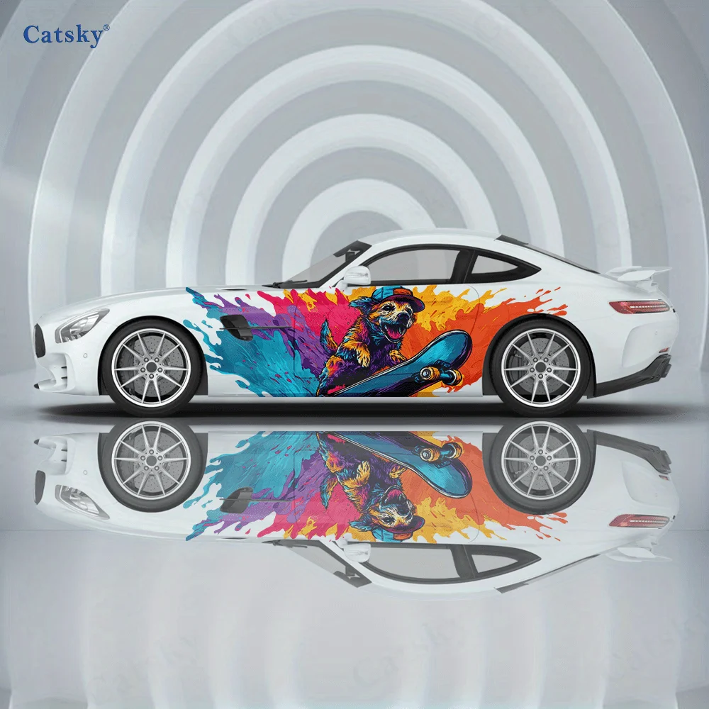 2pcs. Trendy Cool Colorful Splatter Colorful Puppy Car Decoration Decal.car vinyl wraps