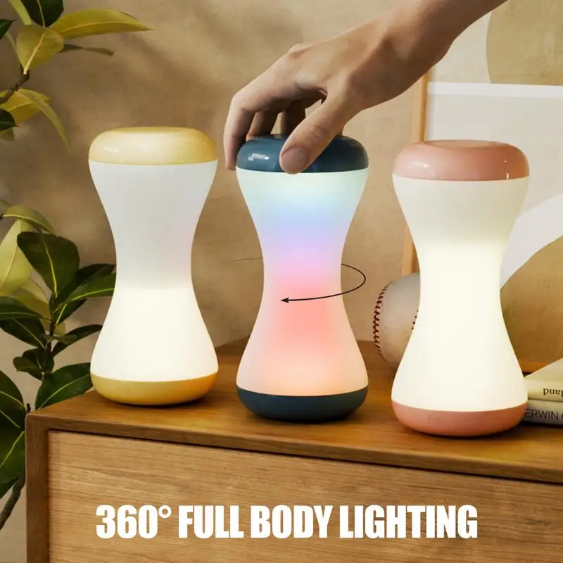 Touch Lamps Bedside LED RGB 360 Rotating Night Light Dynamic Lighting Cordless Hourglass Shape Nightstand Lamp For Bedroom Study