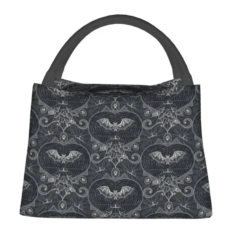 Gothic Halloween Spider Web Lace Thermal Insulated Lunch Bag Women Bats Resuable Lunch Container Multifunction Meal Food Box