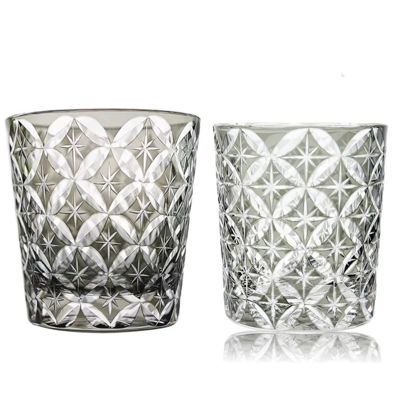 

11 oz 8.5 oz Hand Cut Edo Kiriko Grey Crystal Glass Whiskey Tumbler With Hand Carved Star Pattern Unique Bourbon Glass Tumbler