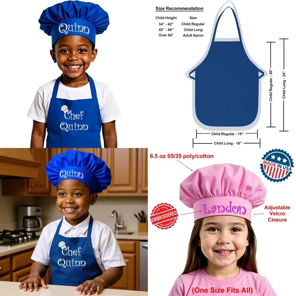 

Custom Embroidered Premium Child Apron & Chef Hat Set for Kids Cooking in the Kitchen