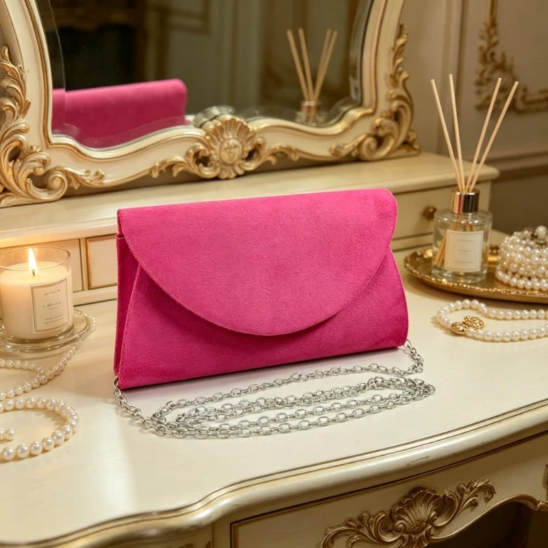 Elegante Bolso de Mano Tipo Clutch de Gamuza para Mujer, Estilo Sobre, con Cadena, para Bodas, Fiestas y Eventos