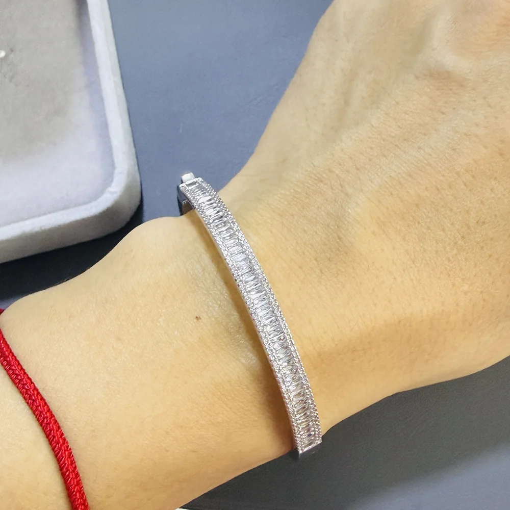 S925 Silver Luxury Tennis Bangle Classic Gradient Zircin Fashion Jewelry Fine Jewelry Engagement Wedding Gift Women Top Bangle view 5