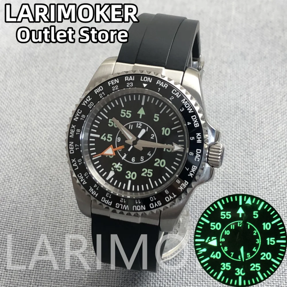 LARIMOKER 40mm Watch Black Blue Green Dial Luminous 24 Jewel NH34A (GMT) Movement Rubber Strap Men's Watch Sapphire Glass