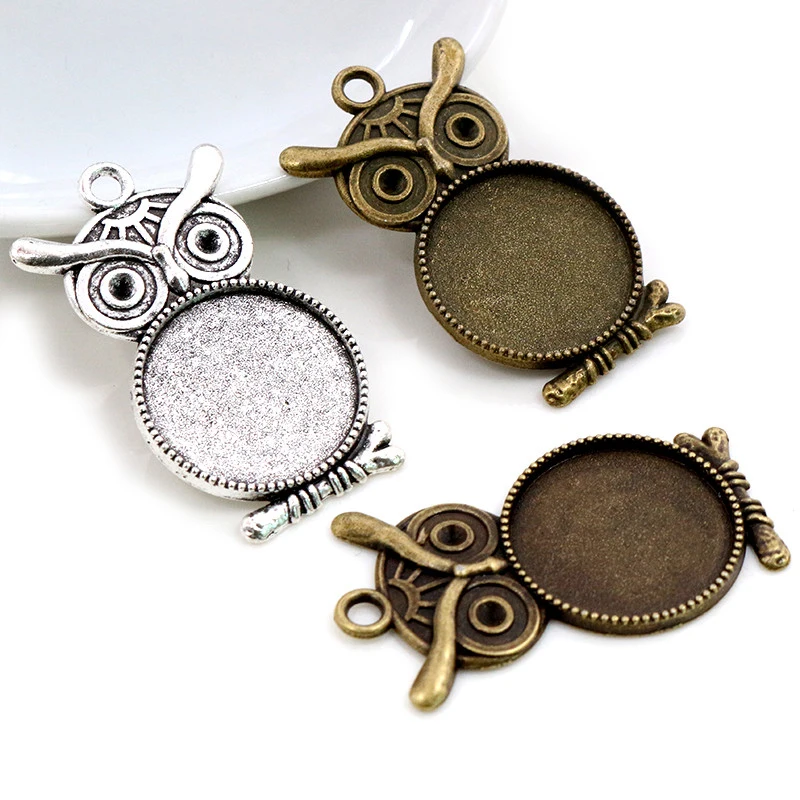 10pcs 20mm Inner Size Antique Silver Plated Gold Owl Style Cabochon Base Setting Charms Pendant