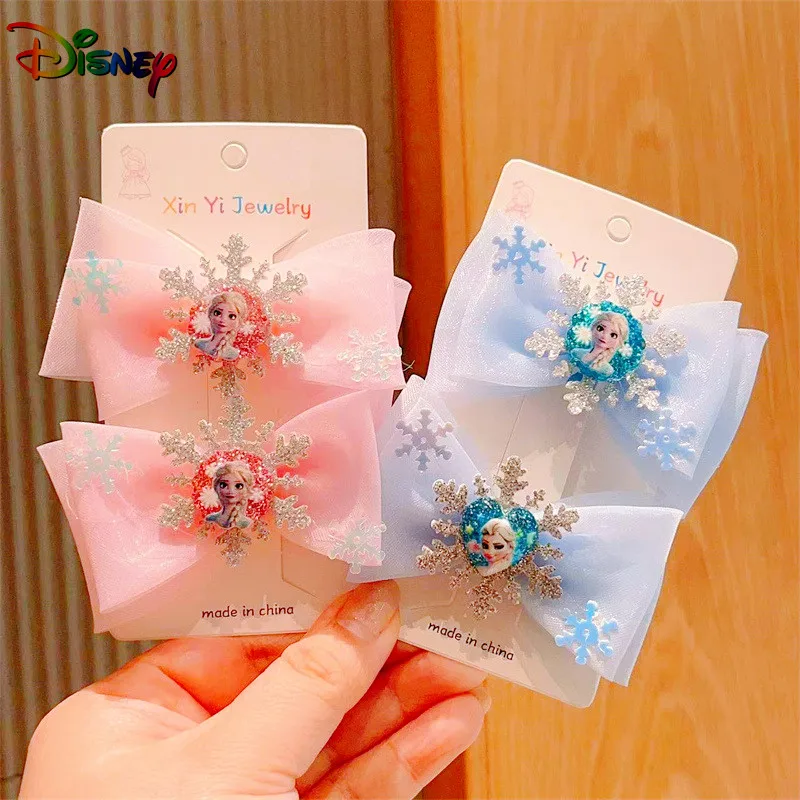 Frozen Children\'s Hair Accessories Cartoon Elsa Princess Mesh Bow Hairpin Headwear Girl Princess Tulle Skirt Clip Birthday Gift